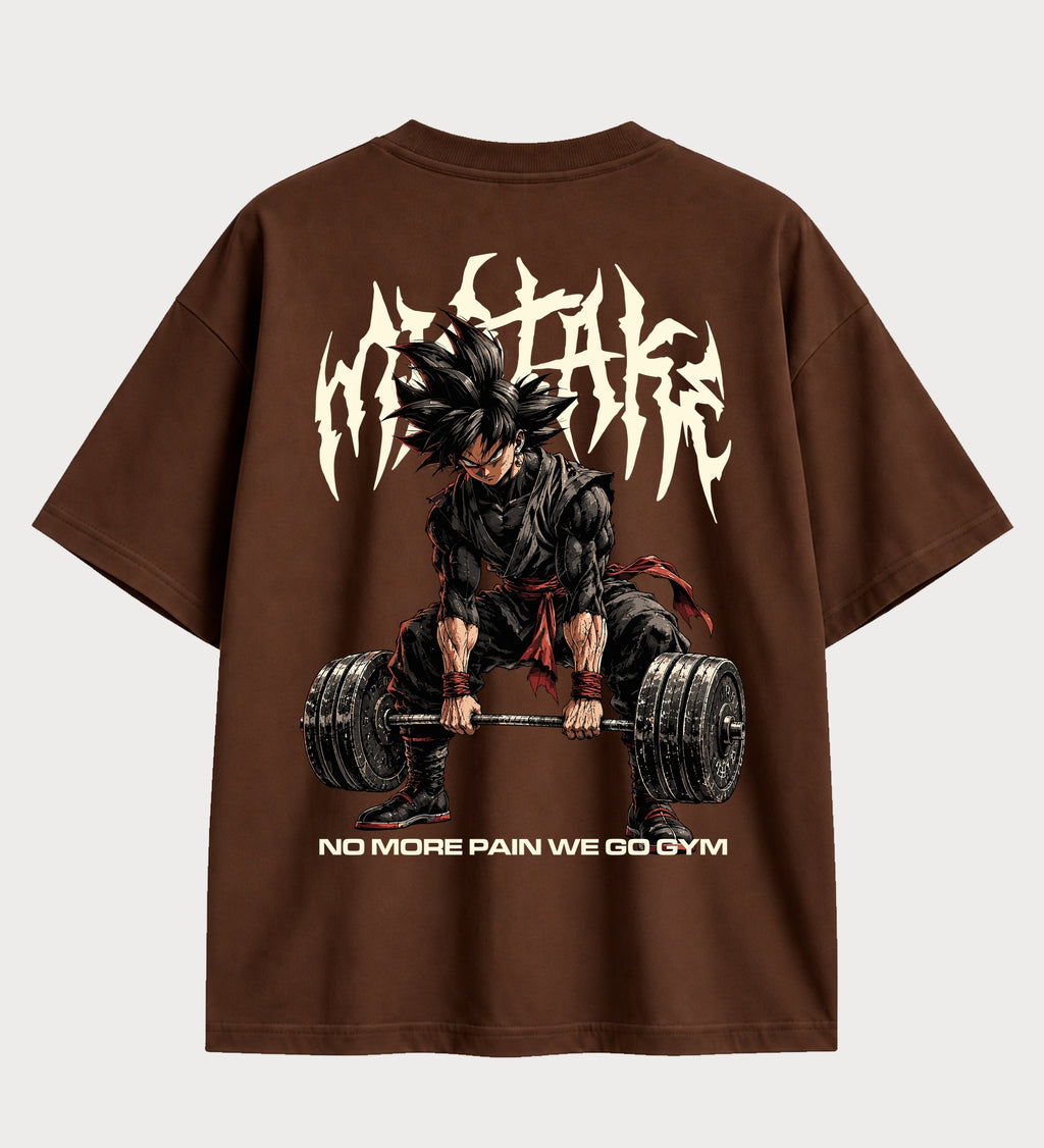 Camiseta oversized Goku Black Deadlift – costas, cor chocolate