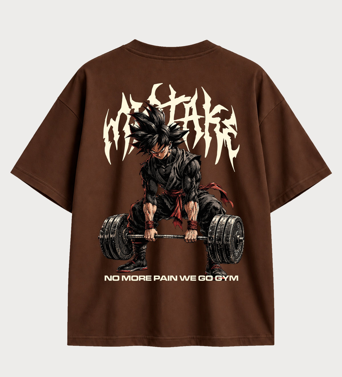 Camiseta oversized Goku Black Deadlift – costas, cor chocolate