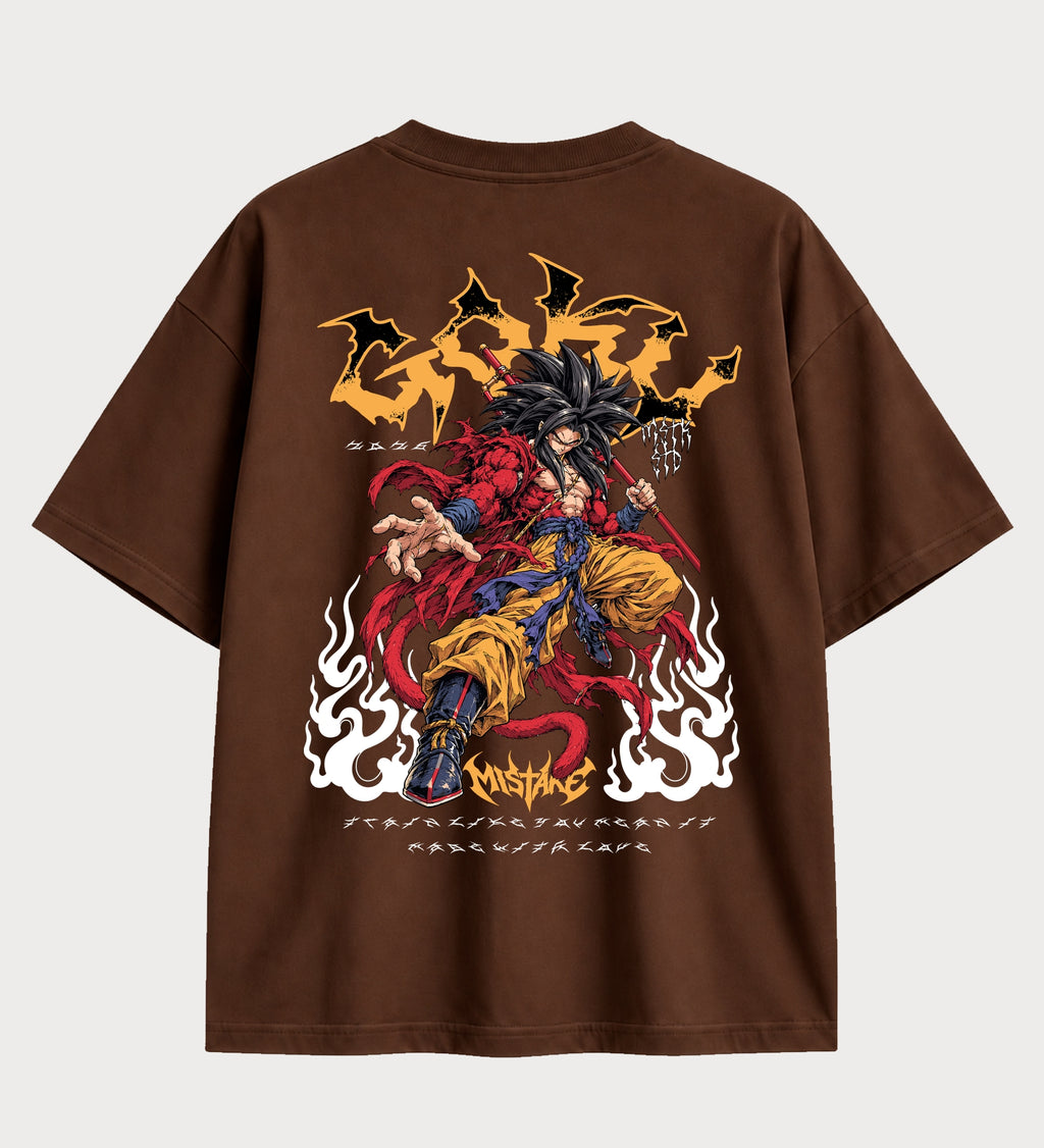Camiseta oversized Goku Super Saiyajin 4 GT – costas, cor chocolate