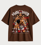 Camiseta oversized Makunouchi Fighting Spirit Hajime no Ippo – costas, cor chocolate
