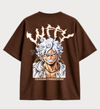 Camiseta oversized Luffy Gear 5 Chase Freedom One Piece – costas, cor chocolate