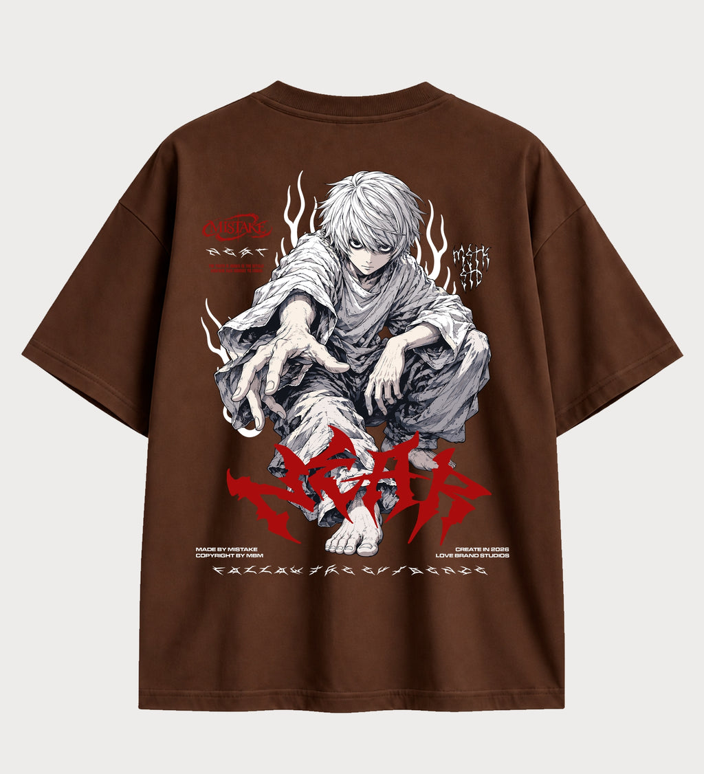 Camiseta oversized Near Death Note – costas, cor chocolate