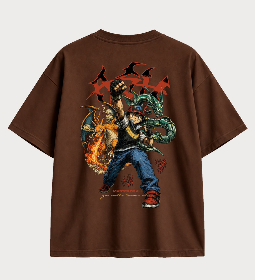 Camiseta oversized Pokémon Ash Master of All – costas, cor chocolate