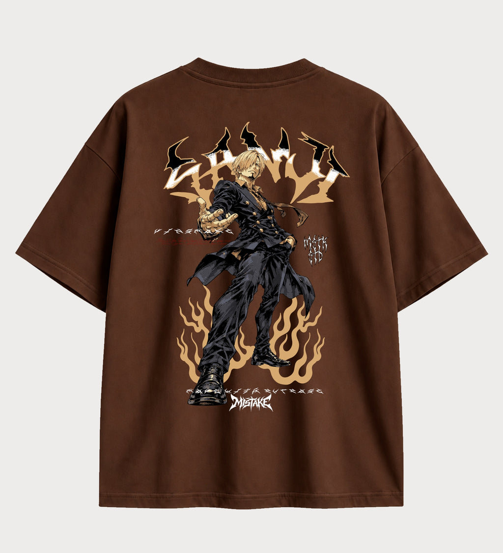 Camiseta oversized Sanji Diable Jambe One Piece – costas, cor chocolate
