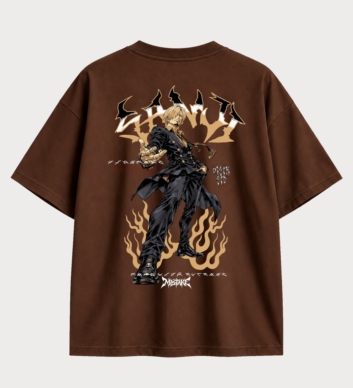 Camiseta oversized Sanji Diable Jambe One Piece – costas, cor chocolate