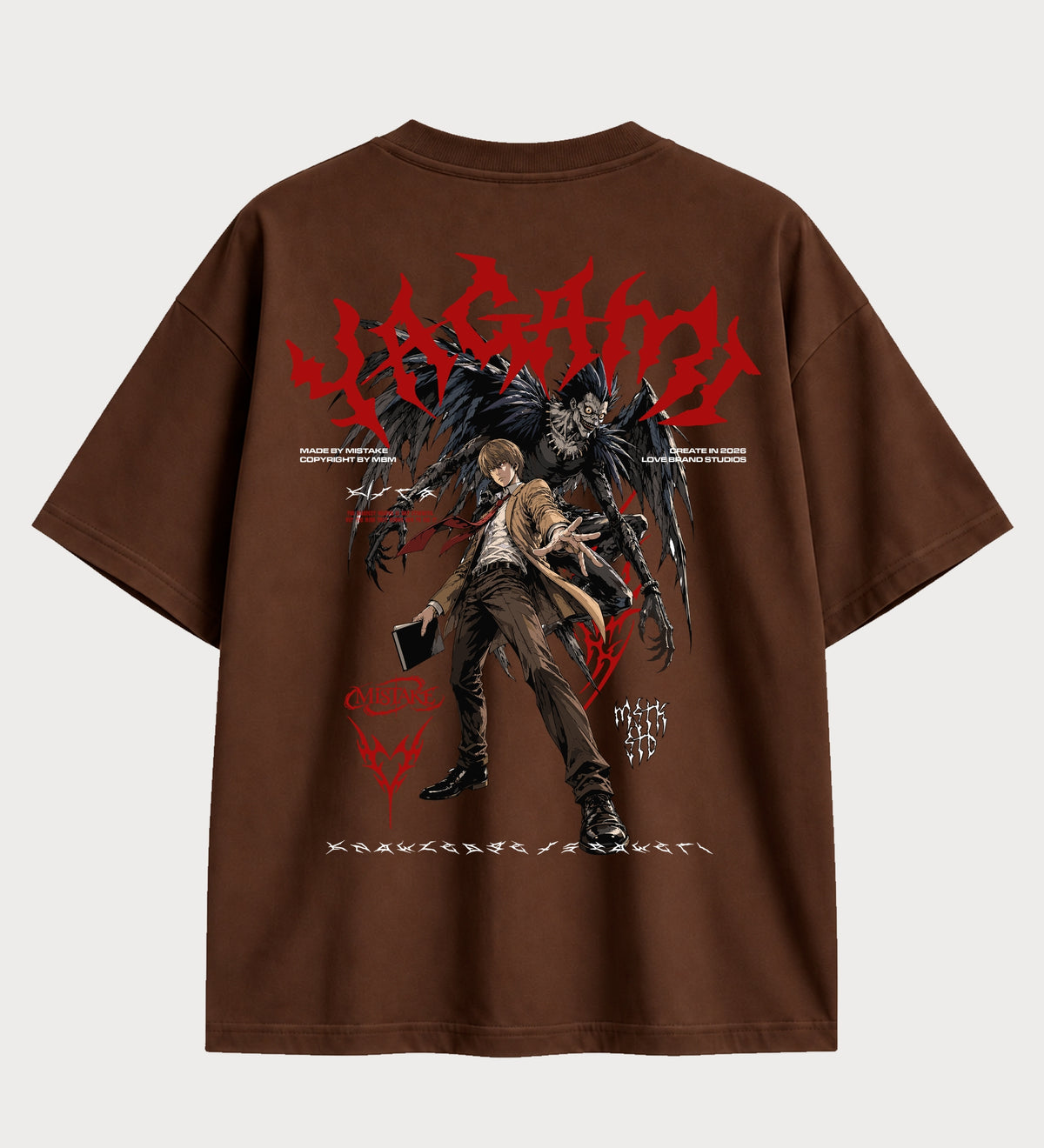 Camiseta oversized Light Yagami e Ryuk Death Note – costas, cor chocolate