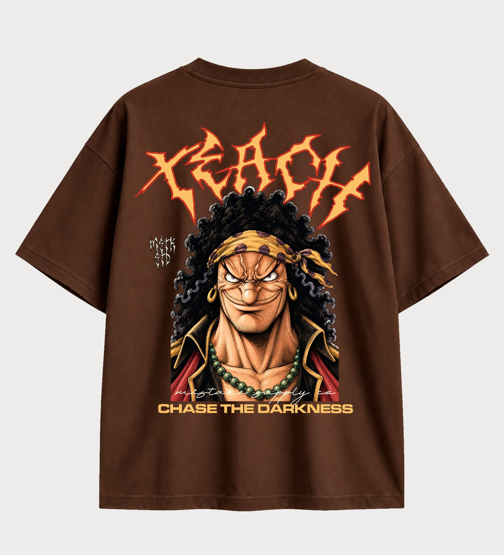 Camiseta oversized Barba Negra Chase the Darkness One Piece – costas, cor chocolate