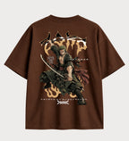 Camiseta oversized Zoro Santoryu One Piece – costas, cor chocolate