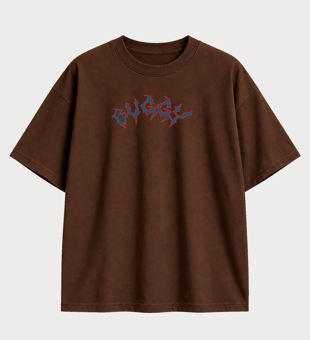 Camiseta oversized Buggy Ambition Above All One Piece – frente, cor chocolate