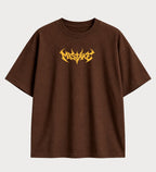 Camiseta oversized Pokémon Catch Them All Again – frente, cor chocolate