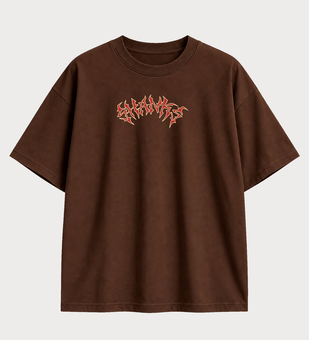 Camiseta oversized Shanks Stand Your Ground One Piece – frente, cor chocolate