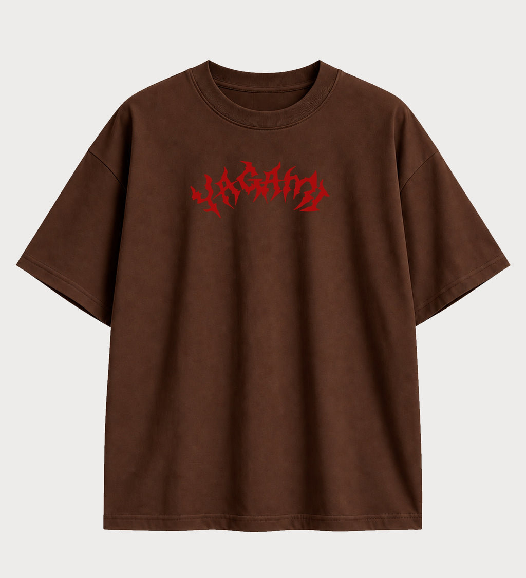 Camiseta oversized Light Yagami e Ryuk Death Note – frente, cor chocolate