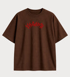 Camiseta oversized Light Yagami e Ryuk Death Note – frente, cor chocolate