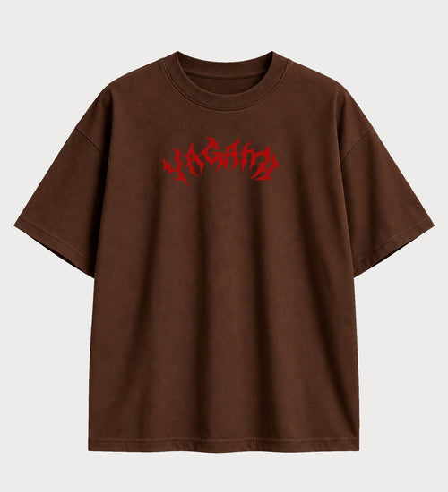 Camiseta oversized Light Yagami e Ryuk Death Note – frente, cor chocolate