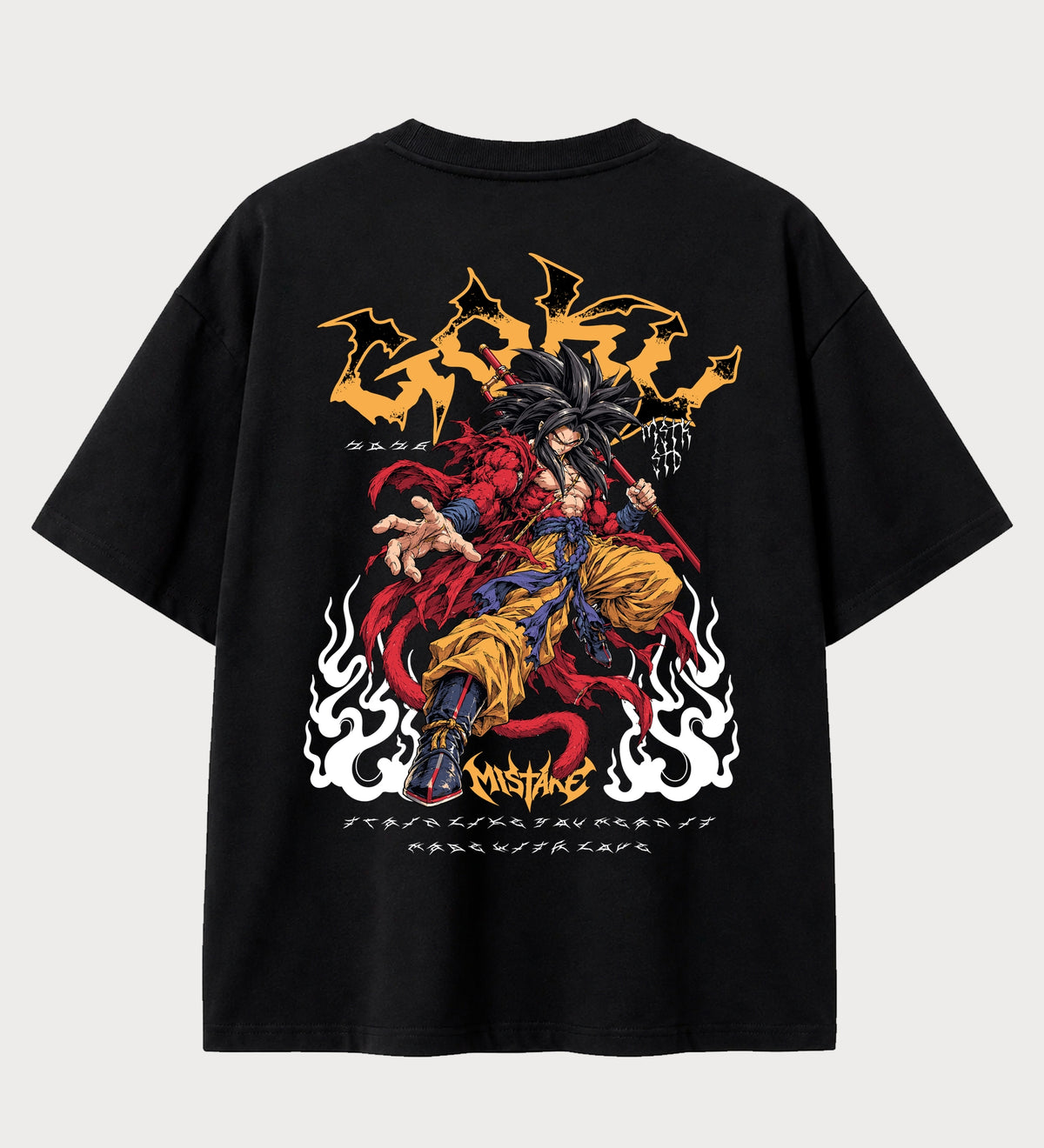 Camiseta oversized Goku Super Saiyajin 4 GT – costas, cor preta