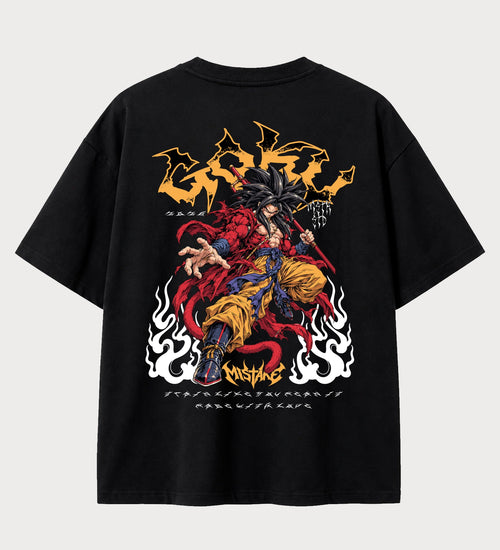 Camiseta oversized Goku Super Saiyajin 4 GT – costas, cor preta