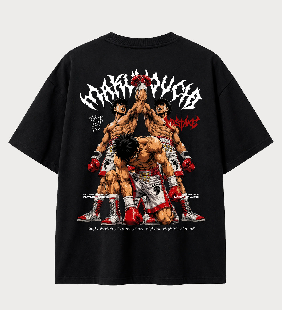Camiseta oversized Makunouchi Fighting Spirit Hajime no Ippo – costas, cor preta