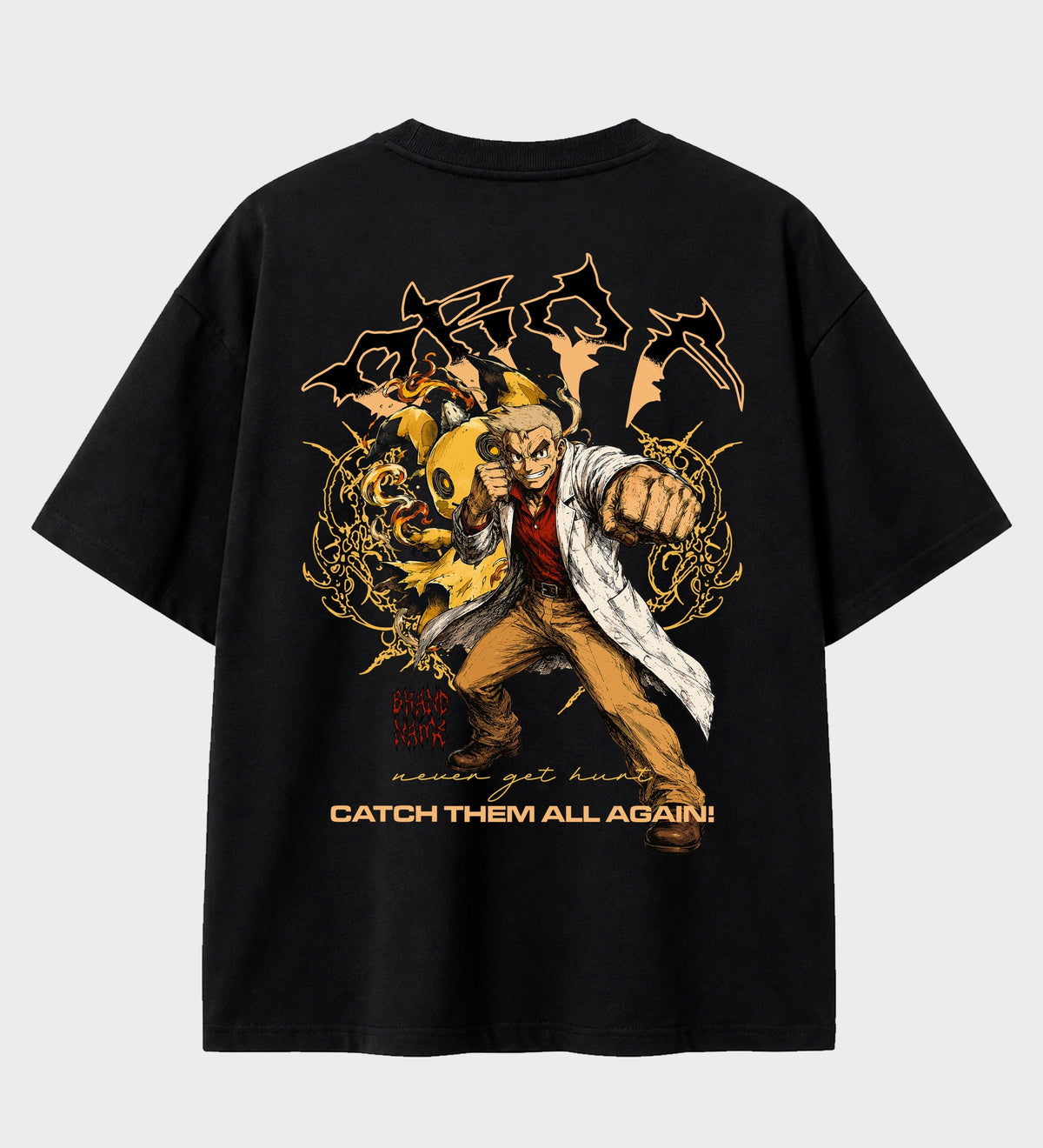 Camiseta oversized Pokémon Catch Them All Again – costas, cor preta