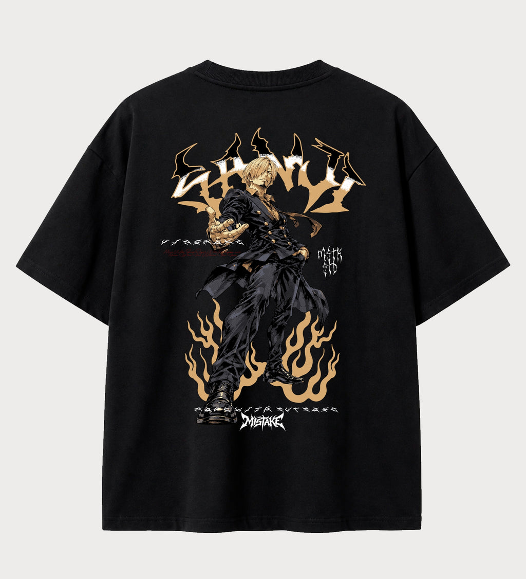 Camiseta oversized Sanji Diable Jambe One Piece – costas, cor preta