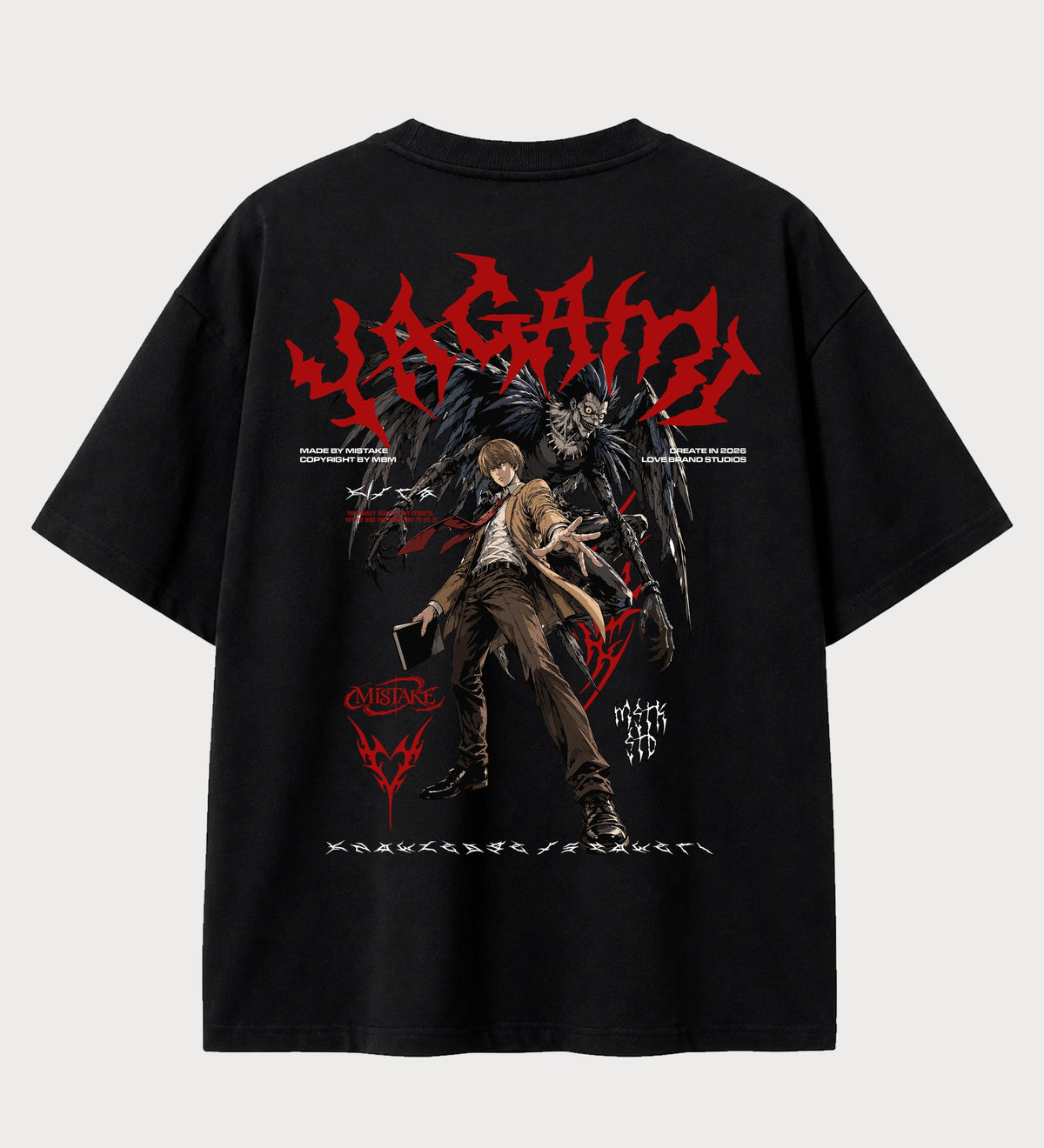 Camiseta oversized Light Yagami e Ryuk Death Note – costas, cor preta
