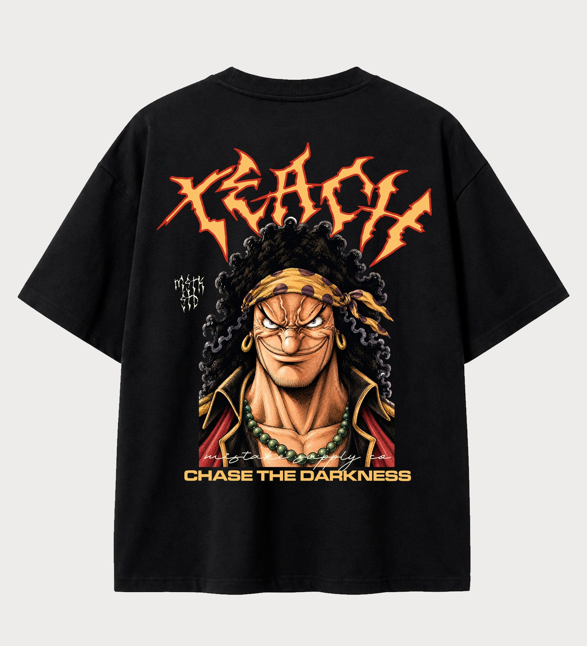 Camiseta oversized Barba Negra Chase the Darkness One Piece – costas, cor preta