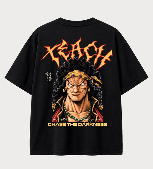 Camiseta oversized Barba Negra Chase the Darkness One Piece – costas, cor preta
