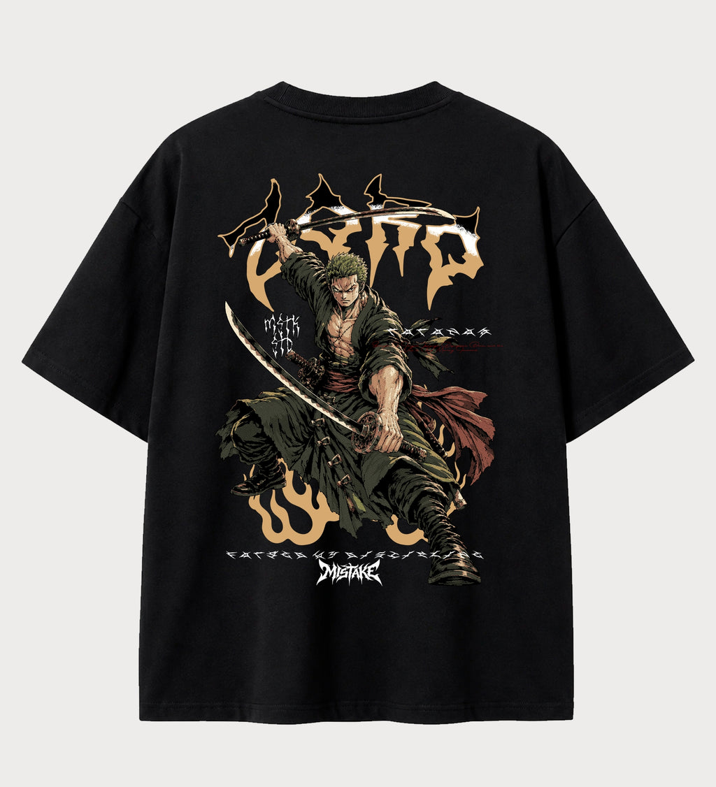 Camiseta oversized Zoro Santoryu One Piece – costas, cor preta