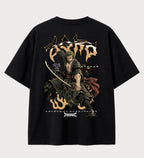 Camiseta oversized Zoro Santoryu One Piece – costas, cor preta