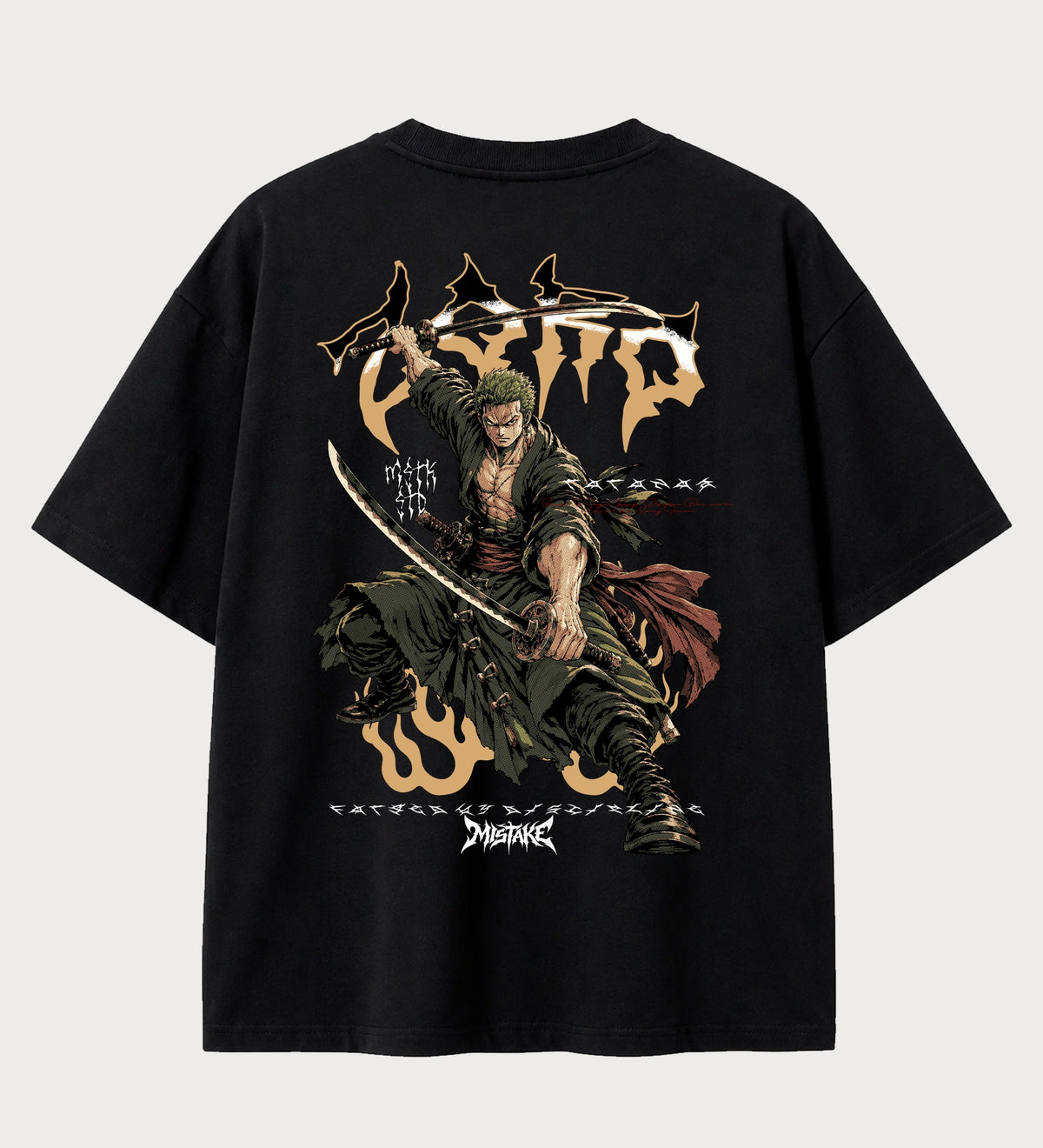Camiseta oversized Zoro Santoryu One Piece – costas, cor preta